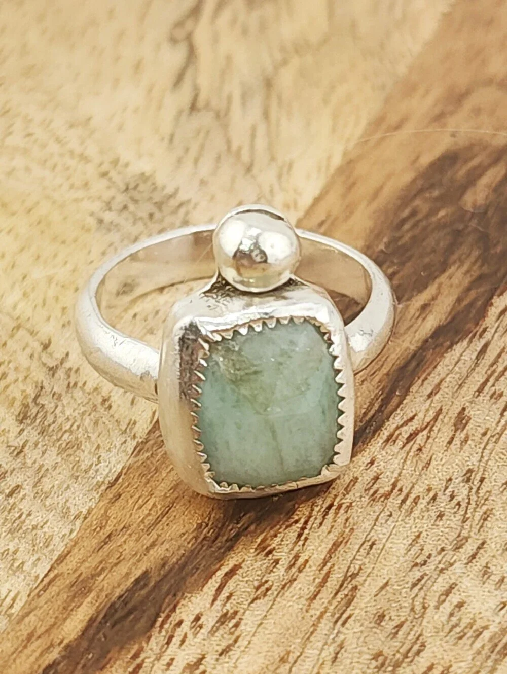 EMERALD GENUINE GEM HANDMADE RING IN STERLING SILVER SIZE 8